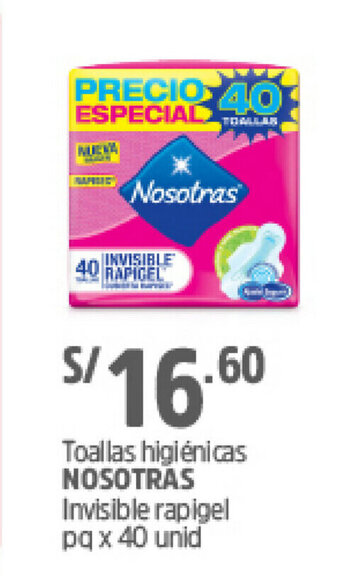 Plaza Vea Toallas higienicas NOSOTRAS Invisible rapigel pq x 40 unid oferta