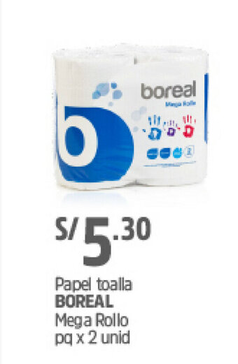 Plaza Vea Papel Toalla BOREAL Mega Rollo pq x 2 unid oferta