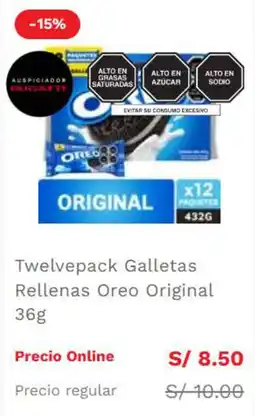 Wong Oreo Twelvepack Galletas Rellenas Original oferta