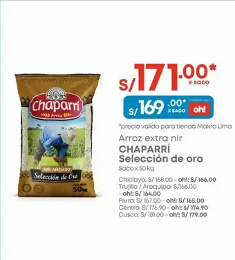 Makro Arroz extra nir chaparrí selección de oro saco 50kg oferta