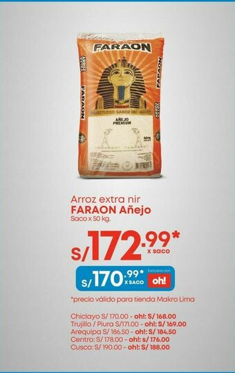 Makro Arroz extra nir faraon añejo saco 50kg oferta