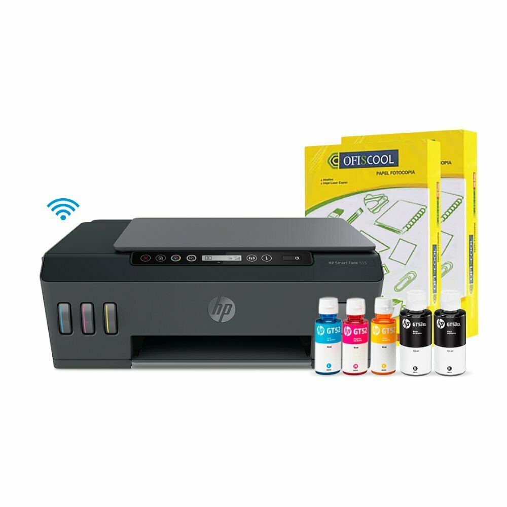 Impresora multifuncional hp smart tank 515 inalámbrica + papel 75 gr oferta  en Tottus