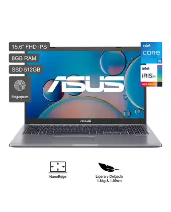 Tiendas EFE Laptop asus x515ea-ej921w 15.6" fhd intel core i5-1135g7 11va generación 8gb 512gb ssd - slate grey oferta