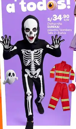 Plaza Vea Eureka disfraz niño calavera / bombero oferta