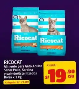 MaxiAhorro Ricocat Alimento para Gato Adulto Sabor Pollo, Sardina y salmón/Esterilizados oferta
