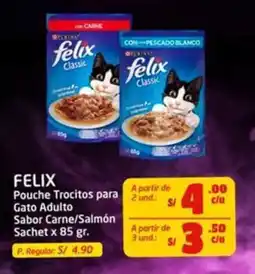 MaxiAhorro Felix pouche trocitos para gato adulto sabor carne/salmón oferta