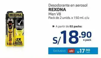 Makro Desodorante en aerosol rexona men v8 pack 2un 150ml oferta
