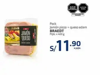 Makro Pack jamón pizza + queso edam braedt pqte 400g oferta