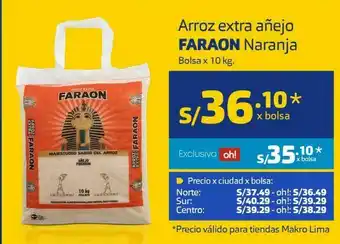 Makro Arroz extra añejo faraon naranja 10kg oferta