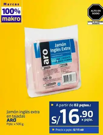 Makro Jamón inglés extra en tajadas aro pqte. x 500 g. oferta