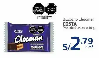 Makro Bizcocho chocman costa pack de 6 unids. x 30 g. oferta
