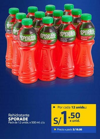 Makro Rehidratante sporade pack de 12 unids. x 500 ml. c/u oferta