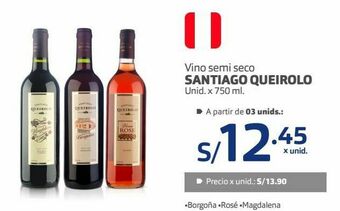 Vino semi seco santiago queirolo unid. x 750 ml.
