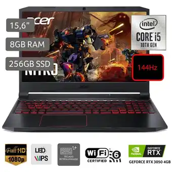 Tottus Laptop gaming acer nitro 5 15 ci510ma 8g 256g rtx3050 4g oferta