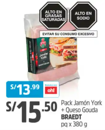 Plaza Vea Braedt Pack Jamón York + Queso Gouda 380g oferta