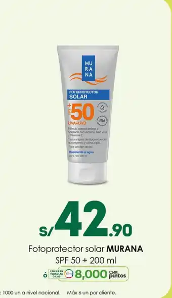 Tottus Fotoprotector solar MURANA SPF 50 + 200 ml oferta