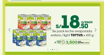 Tottus Six Pack Leche evaporada entera / light TOTTUS x 410g oferta