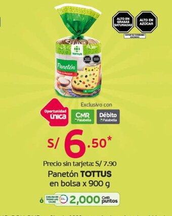 Tottus Paneton TOTTUS en bolsa x 900g oferta