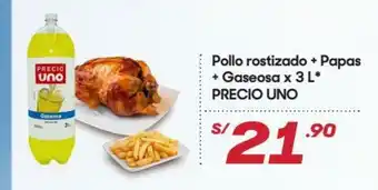 Hiperbodega Precio Uno Pollo rostizado + Papas + Gaseosa x 3L PRECIO UNO oferta