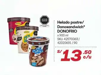 Hiperbodega Precio Uno Helado postre / Donosandwich DONOFRIO x 900 ml oferta