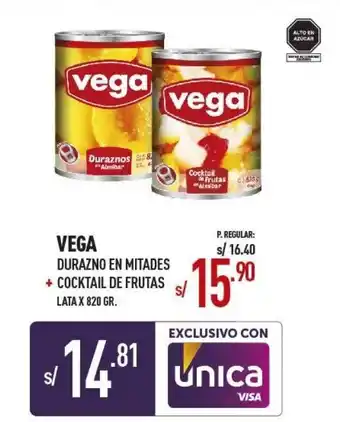 Vega Vega Durazno en Mitades + Cocktail de Frutas 820g oferta