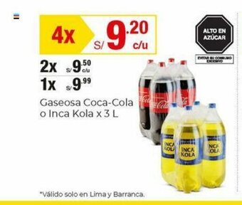Metro Gaseosa Coca-Cola o Inca Kola x 3L oferta