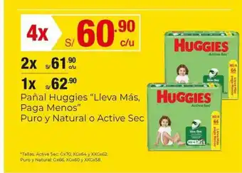 Metro Pañal Huggies "Lleva Mas Paga Menos" Puro y Natural o Active Sec oferta