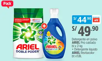 Plaza Vea Detergente en Polvo Ariel Pro Cuidado bl x 2kg + Detergente Líquido Ariel Revitacolor bt x 1.8L oferta