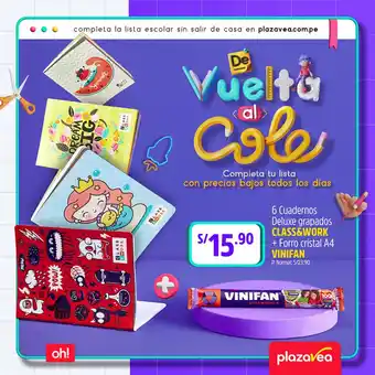 Plaza Vea 6 Cuadernos Deluxe grapados CLASS&WORK + Forro Cristal A4 VINIFAN oferta