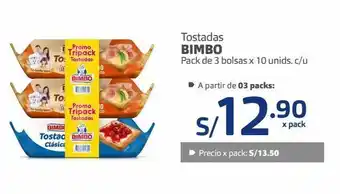 Makro Tostadas bimbo pack de 3 bolsas x 10 unids. c/u oferta