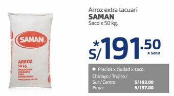 Makro Arroz extra tacuari saman saco x 50 kg. oferta