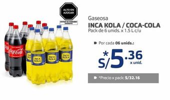 Makro Gaseosa inca kola / coca-cola pack de 6 unids. x 1.5 l c/u oferta