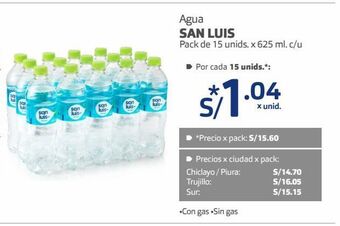 Makro Agua san luis pack de 15 unids. x 625 ml. c/u oferta