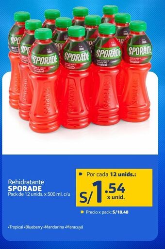 Makro Rehidratante sporade pack de 12 unids. x 500 ml. c/u oferta