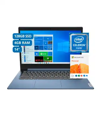 Tiendas EFE Laptop lenovo 14" celeron n4020 4gb 128gb ssd 81vu00brlm oferta