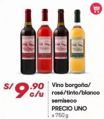 Hiperbodega Precio Uno Vino Borgoña/ Rosé/ Tinto/Blanco Semiseco Precio Uno 750g oferta
