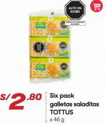 Hiperbodega Precio Uno Six Pack Galletas Saladitas Tottus 46g oferta
