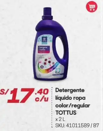 Hiperbodega Precio Uno Detergente Líquido Ropa Color/ Regular Tottus 2L oferta