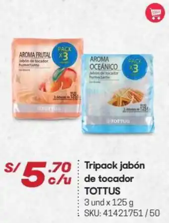 Hiperbodega Precio Uno Tripack Jabón de Tocador Tottus 3 und x 125g oferta
