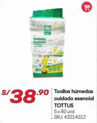 Hiperbodega Precio Uno Toallas Húmidas Cuidado Esencial Tottus 5x80und oferta