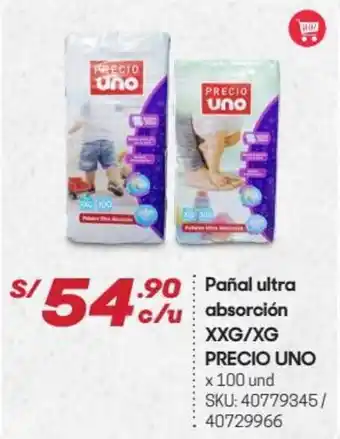 Hiperbodega Precio Uno Pañal Ultra Absorción XXG/XG Precio Uno 100und oferta
