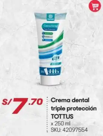 Hiperbodega Precio Uno Crema Dental Triple Protectión Tottus 250ml oferta