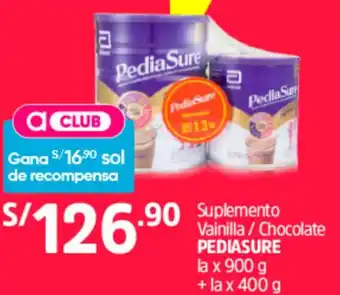 Plaza Vea Suplemento Vainilla/Chocolate Pediasure 900g +400g oferta