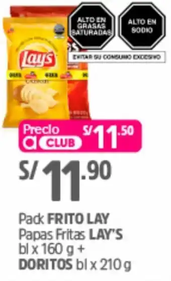 Plaza Vea Pack Frito Lay Papas Fritas Lay's 160g + Doritos 210g oferta