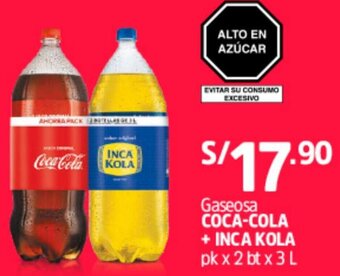 Plaza Vea Gaseosa Coca-Cola + Inca Kola 2x3L oferta