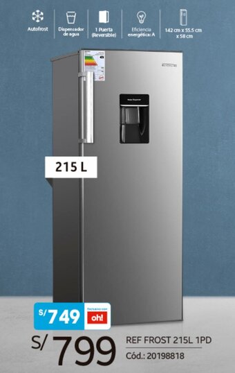 Plaza Vea Blackline Ref Frost 215L 1PD oferta