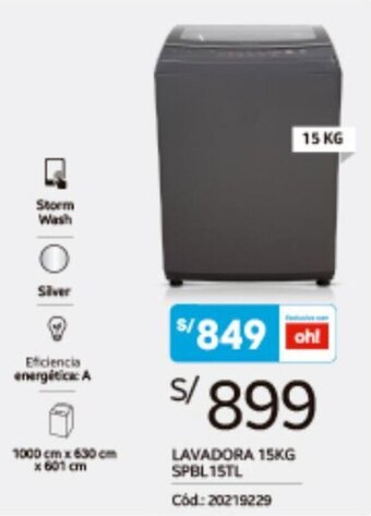 Plaza Vea Blackline Lavadora SPB15TL 15kg oferta