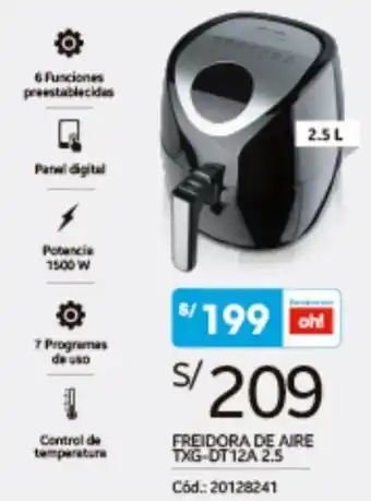 Plaza Vea Blackline Freidora de Aire TXG-DT12A 2.5L oferta