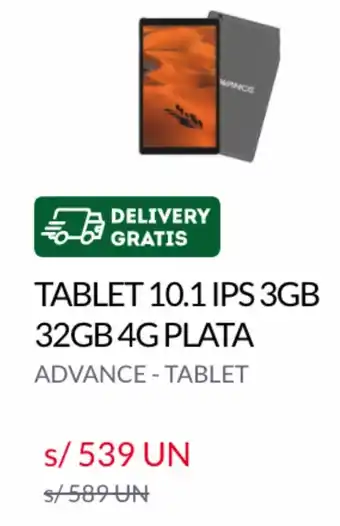 Tottus Tablet 10.1 IPS 3GB 32GB 4G Plata Advance-Tablet oferta
