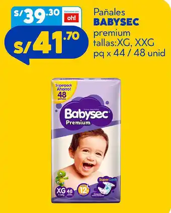 Mass Pañales BABYSEC Premium Tallas: XG, XXG pq x 44 / 48 unid oferta